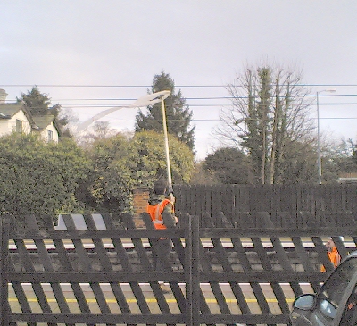 Network Rail staff remove the obstruction